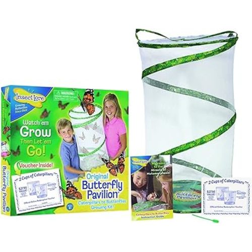 Insect Lore Butterfly Garden | Pavilion 24" with Voucher | 2ft Tall Habitat & STEM Journal | Redeem Voucher for 5 Live Baby Caterpillars | Painted Lady Butterfly Growing Kit