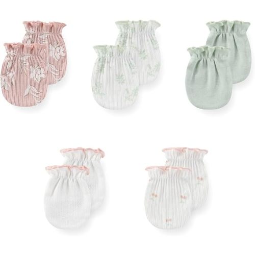 JELYLOVE 5 Pack Unisex New Born Boy Girls Anti Scratch Mittens Cotton Soft Baby Gloves 0-3 Months Infant Essentials