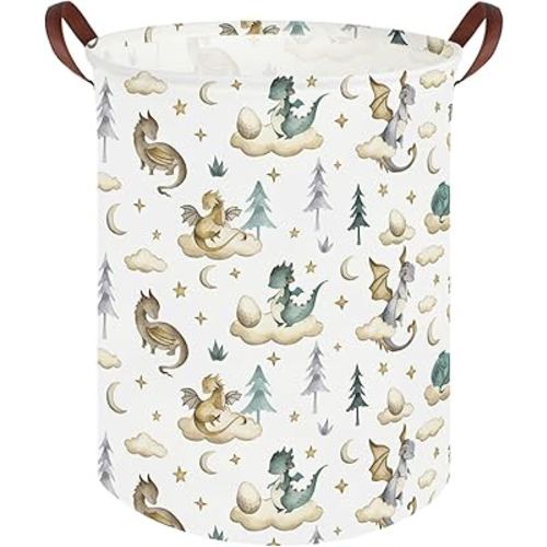 Dinosaur hamper,Dinosaur Collapsible Kid Room Basket,Cloud moon star dragon egg laundry hamper for kids,Nursery hamper,party gift basket,Shelf Book Basket(Cute dinosaurs)
