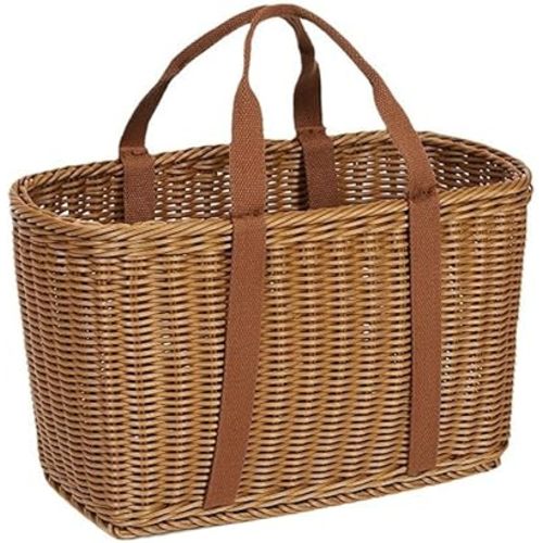 Wicker Shopping Basket with Handles – Reusable Handwoven Market Basket for Groceries, Farmers Market, Foraging, Picnic, Flower Gathering & Home Storage – Lightweight Wicker Tote (L)