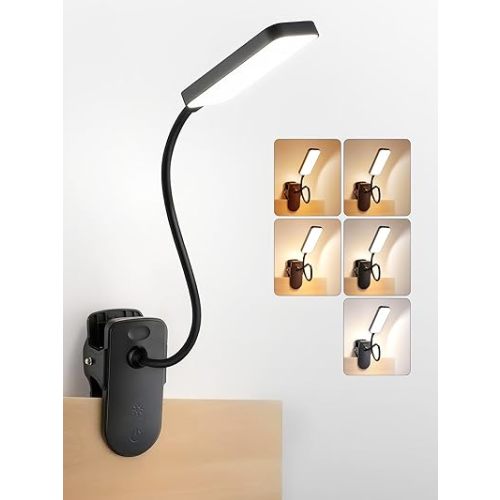 Clip on Light,9 Brightness+5 Color Rechargeable Desk Lamp,4000mAh Battery Operated Lights,450 Lumen 48 LED Desk Lamp with Clamp Light,Cordless Reading Lamps for Bed/Headboard/Bedside Table