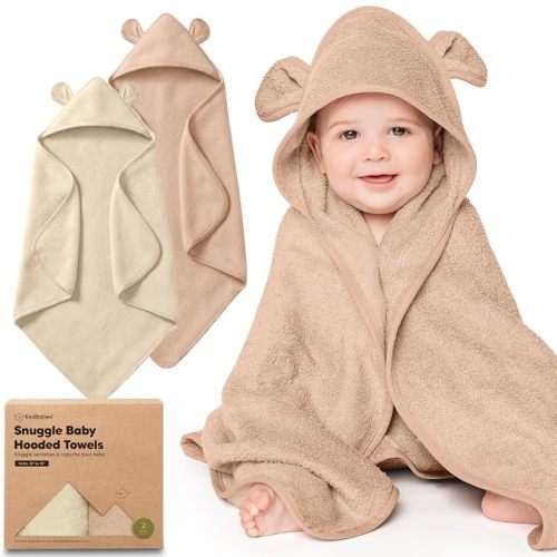 KeaBabies 2-Pack Hooded Baby Towels for Newborn, Kids (Almond, 30x30)