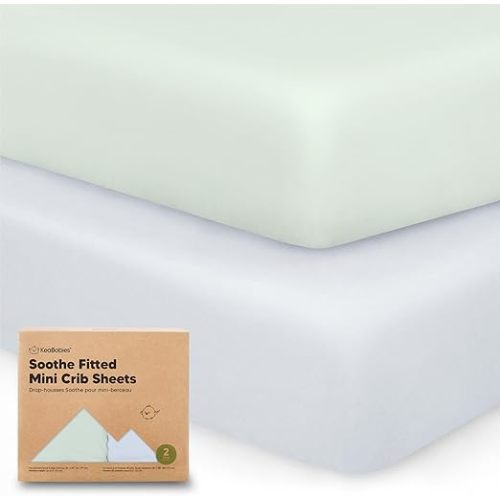 2-Pack Mini Crib Sheets Fitted - 38x26 Pack N Play Sheets for Pack and Play Mattress, Organic Cotton, Soft & Breathable Playard Bedding, Neutral Mini Toddler Bed Cover for Boys, Girls (Cove)