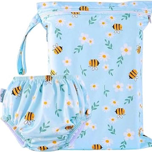 Reusable Swim Nappy + Wet Bag MEDIUM 7-10kg (6-12M) BEE HAPPY_M | Baby Girl (Size 0-1) Premium UPF50 Swimming Diaper