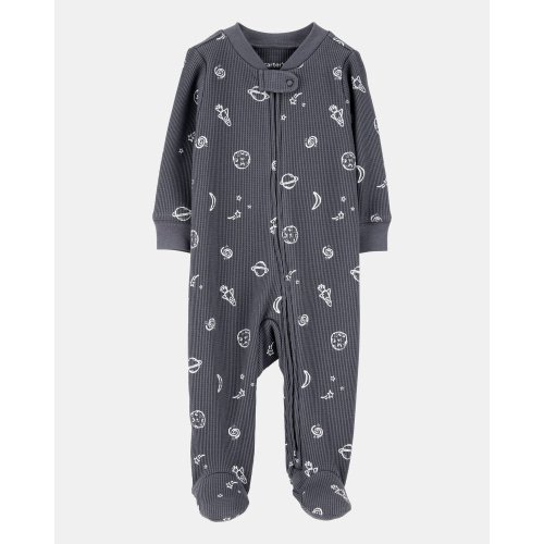 Baby Boy Space Print 2-Way Zip Waffle Knit Sleep & Play Pajamas - Grey | Carter's