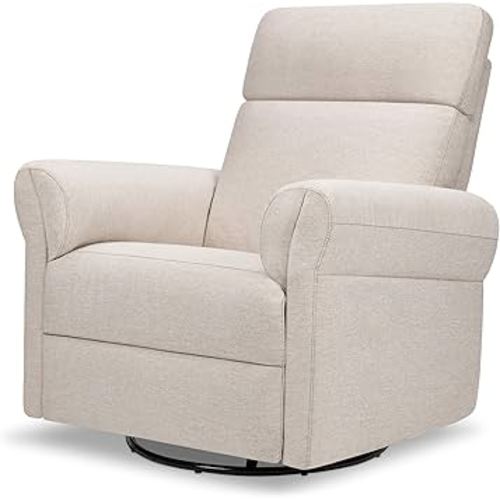 DaVinci Suzy Flex Nursery Recliner and Swivel Glider with Adjustable Headrest and Armrests, High Pillowback in Beach