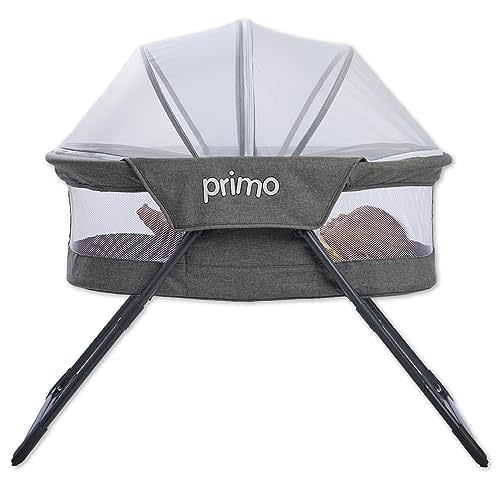 Cocoon Deluxe Folding Travel Bassinet (Heather Gray) - Lightweight Baby Bed and Portable Bassinet with Removable Mesh Canopy, Perfect Travel Crib & Bedside Bassinet for Baby, Incl. Carrying Tote Bag