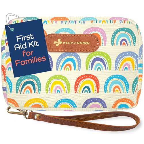 KeepGoing Travel First Aid Kit for Kids – 130 Pc. for Car, Home, Purse, Diaper Bag & Backpack with Latex-Free Bandages - Mini First Aid Kit Travel Size TSA-Approved
