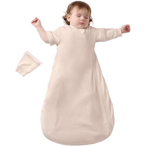 Baby Sleep Sack 3–6 Months, Cotton Sleep Sack with Detachable Long Sleeves, 1.0 TOG Wearable Blanket for Cooler Nights, 2-Way Zipper Toddler Sleeping Sack with Temperature Strip, Pink