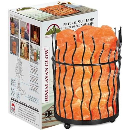 Himalayan Glow Pillar style Salt Basket Lamp with salt chunks, Himalayan Salt lamp with Touch Dimmer Control, Amber Glow, Idle for Home, Offices, and Dorm Decor