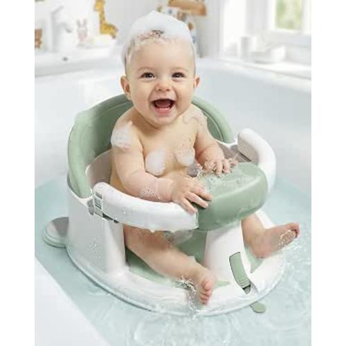 ONTHEWEI Baby Bath Seats for Babies Sitting Up, Non-Slip Baby Bathtub with 3 Suction Cups, Safe & Comfortable Toddler Bath Seat Ideal for Baby Bath/Shower Support, Stable Design, Mist Green