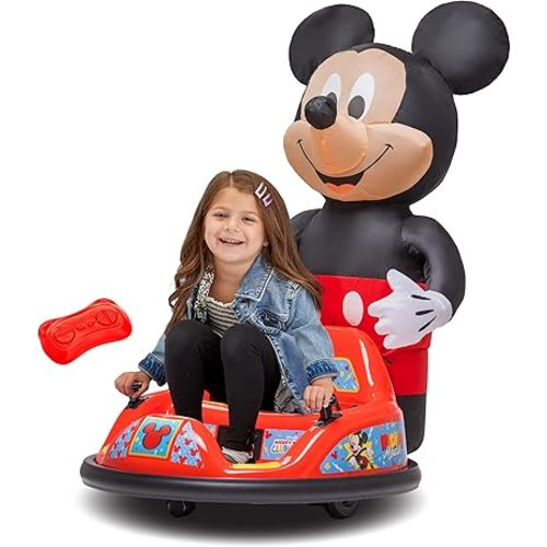 6V Mickey Mouse Toys Toddler Bumper Car - Ride On Toddler Toy, Kids Electric Bumper Car, Auto-Inflated, Parent Remote Control, LED Light, 360° Spins, 1 MPH, Max Weight 66lbs, Age 1.5-4yrs