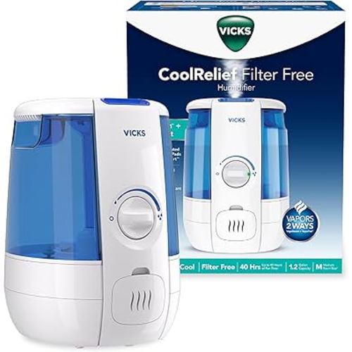 Vicks CoolRelief Cool Mist Humidifier Small to Medium Room Vaporizer for Baby, Kids, Adults, 1.2 Gal