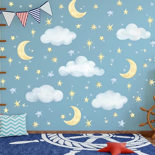 Clouds Moon Wall Decals Clouds Moon Wall Stickers Removable Clouds Stickers Decor for Baby Nursery Playroom Bedroom Classroom Kindergarten