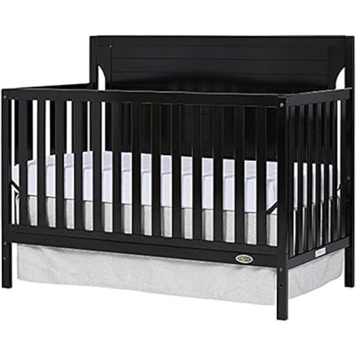 Dream On Me Cape Cod 5-In-1 Convertible Crib In Black, Greenguard Gold And JPMA Certified, Built Of Sustainable New Zealand Pinewood, 3 Mattress Height Positions