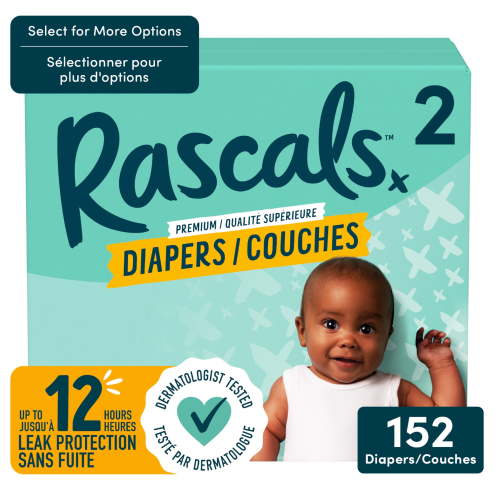 Rascals Premium Absorbent Baby Diapers, Size 2, Carton, 152 Count, Unisex Baby Diaper - Walmart.ca