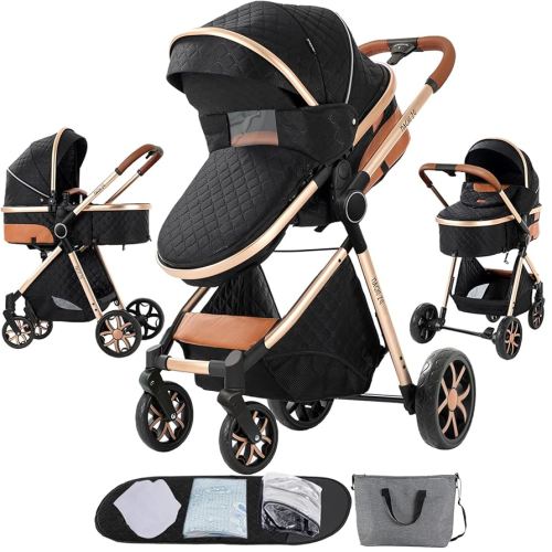 2 in 1 Baby Stroller, One Click Folding Convertible Newborn Infant parm, Standard Cart, Reclining Buggy That can be Pushed Forward and Backward, New Born Pushchair 0-36 Month (2USV9-BG)