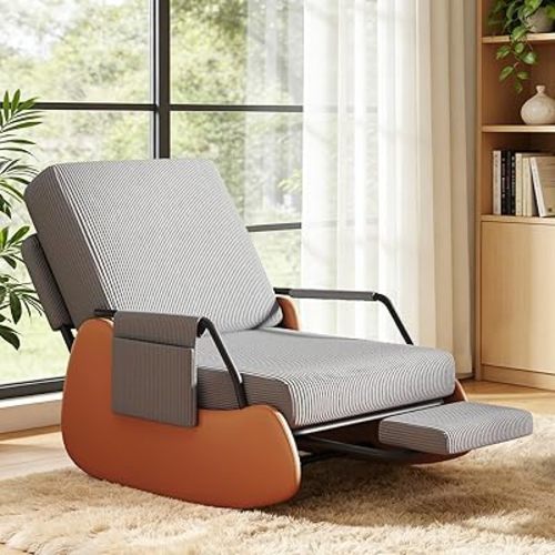 Furniliving Modern Glider Rocking Chair, Upholstered Nursery Glider Chair with Adjustable Recline & Retractable Footrest, Comfortable Lounge Chair for Mom Nursery Living Room Bedroom (Dark Grey)