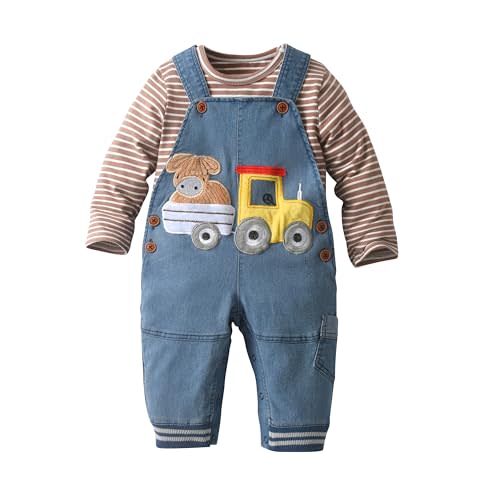 Cute Baby Boy Clothes Suit Toddler Boys' Striped long Sleeve T-Shirt+Denim Overalls Jumpsuit Pants Outfits Sets