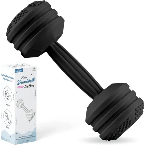 Baby Dumbbell Toy - Silicone Dumbbell Teether Toys Weight Rattle Sensory Toy for Babies - Great Gift for Baby and Toddler Girls or Boys (Black)
