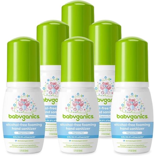 Babyganics Foaming Pump Hand Sanitizer, Alcohol Free, Travel Size, Fragrance Free, Kills 99.9% of Common Bacteria, Moisturizing, 1.69oz (Pack of 6)