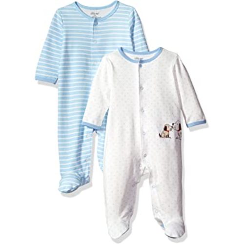 Little Me Clothes for Baby Boys' and Girls' 100% Cotton Scratch-Free Tag Footed 2-Pack Rompers Sleeper, Preemie to 9 Months