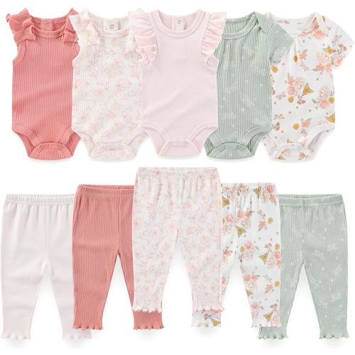 Baby Boy Girl 10 Piece Combined Type Clothing Set Cotton Baby Bodysuits and Pants Set Home Outdoor Infant Clothes