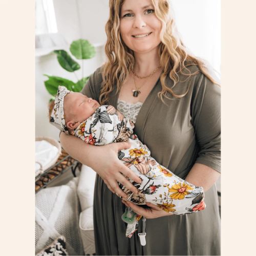 Sage Green Maternity Delivery Gown & Vintage Floral Swaddle