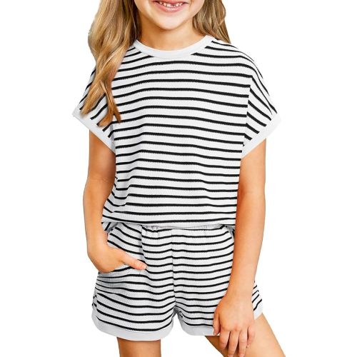 blibean Girls Summer Clothes Sets Textured Striped Outfits Size 6-15 Years