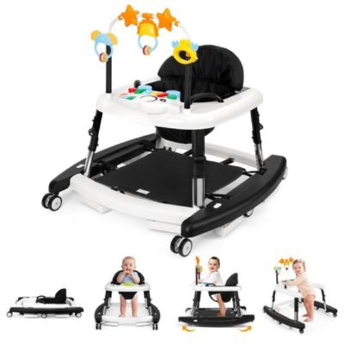 5-in-1 Baby Walker, Foldable Adjustable Activity Walker with Bouncer, Music, Toys, Feeding Tray for 6-18 Months