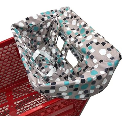Portable Shopping Cart Cover, High Chair and Grocery Cart Covers for Babies, Kids, Infants & Toddlers, Attached Carry Bag (Simple Blue Dot)