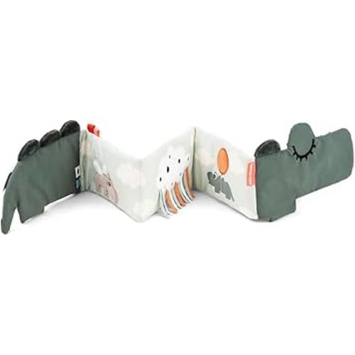 Done by Deer Fold-Out Soft Book Croco Green - Baby Activity Toy for Curious Little Minds and Fingers - High Contrast Patterns - Crinkle Baby Toys - Baby Tummy time Toys