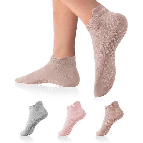 DIBAOLONG Pilates Socks with Grips for Women Yoga Socks Non Slip Barre Hospital Socks 6-Pairs Grippy Ankle Socks