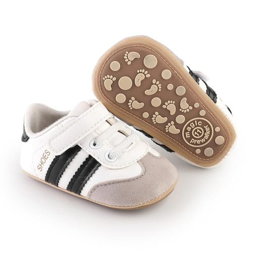 Newbron Baby Boys Girls Retro Sneakers Pu Leather Rubber Sole Walking Shoes Toddler Non-Slip First Walkers Infant Slippers Crib Shoes