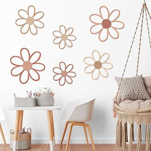 Thyle 6 Pcs Daisy Wall Decor Wooden Daisy Wall Art White Flowers Signs Hanging Plaque for Home Nursery Bedroom Farmhouse Bathroom Decorations Housewarming Gifts (Vivid Style)