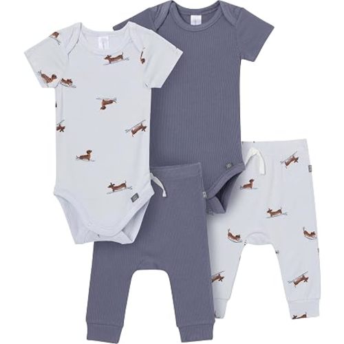 Modern Moments by Gerber Unisex Baby Viscose 4-pack Bodysuit & Pant Set