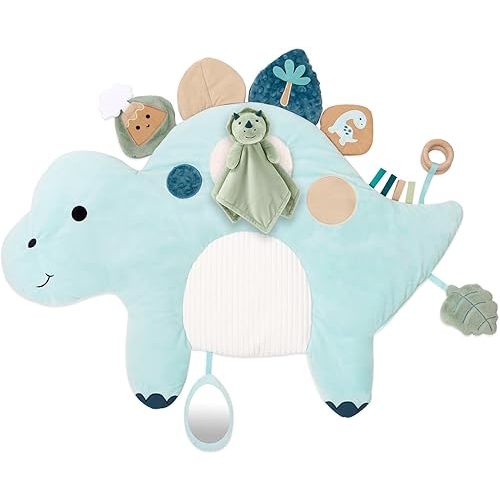 The Peanutshell Tummy Time Mat Girl and Dino Baby Lovey- Baby Floor Play Mats - Newborn, Infant - Padded Activity Playmat for Babies, Tummy Time Pillow - Dinosaur Nursery Decor Rug in Green and Blue