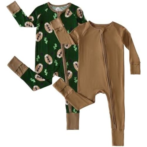 Chichoo Rayon from Bamboo Baby Pajamas Boy 2pack Baseball Football Infant 2 Way Zipper Pjs Romper Newborn Footless Sleeper