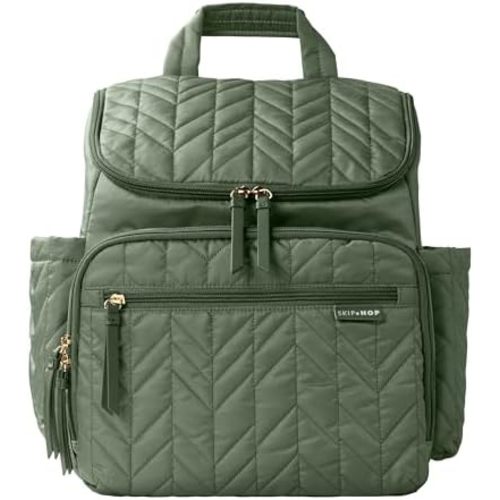 Skip Hop Diaper Bag Backpack: Forma, Multi-Function Baby Travel Bag with Changing Pad & Stroller Attachment, Sage