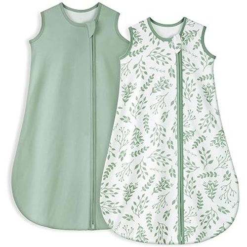 Yoofoss Baby Sleep Sack 0-6 Months TOG 1.0 Baby Wearable Blanket, 2 Pack 100% Organic Cotton Infant Toddler Sleeping Sack 2-Way Zipper Lightweight Sleep Sack