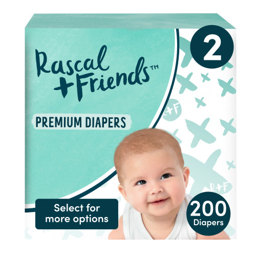 Rascals Premium Diapers Size 2, 200 Count (Select for More Options)