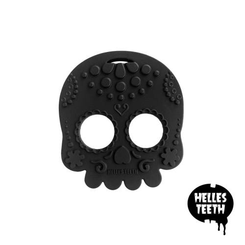 Helles Teeth - Black Sugar Skull Teether - Silicone Teething Toy for Babies - Safety Tested/Certified & Non-Toxic - NZ/New Zealand Designed