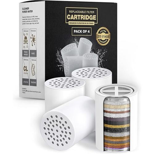AquaHomeGroup 20-Stage Replacement Premium Filter Cartridge 4-Pack (No Housing), Compatible with Any Shower Filter of Similar Design 15 and 20 Stages