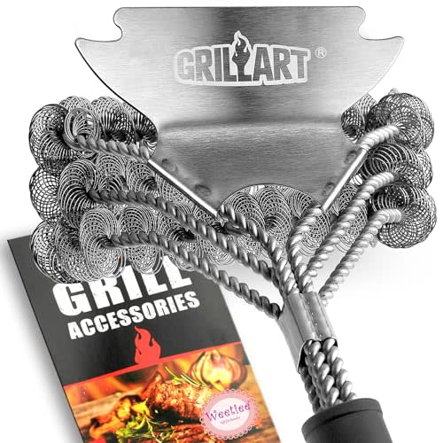 GRILLART Grill Brush and Scraper Bristle Free Safe BBQ Brush for Grill 18'' Stainless Grill Grate Cleaner - Safe Grill Accessories for Porcelain/Weber Gas/Charcoal Grill Gifts for Grill Wizard