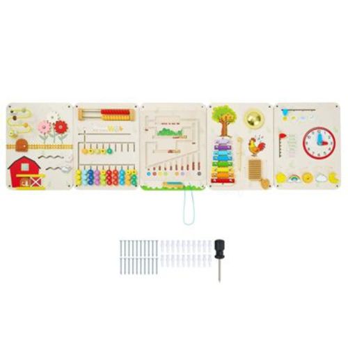 VEVOR Wall Busy Board, 16-in-1 5 Panels Montessori Sensory Activity Panels, Learning Activity Center for Daycare, Classroom, Playroom, and Home, Beige