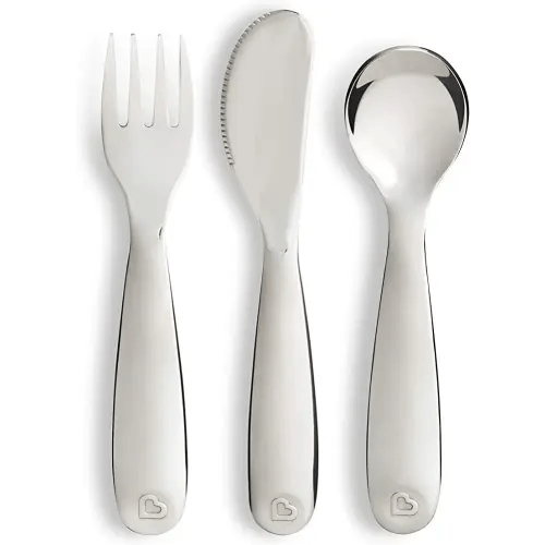 Munchkin® Polish™ Stainless Steel Toddler Fork, Knife and Spoon Utensil Set, 3 Piece