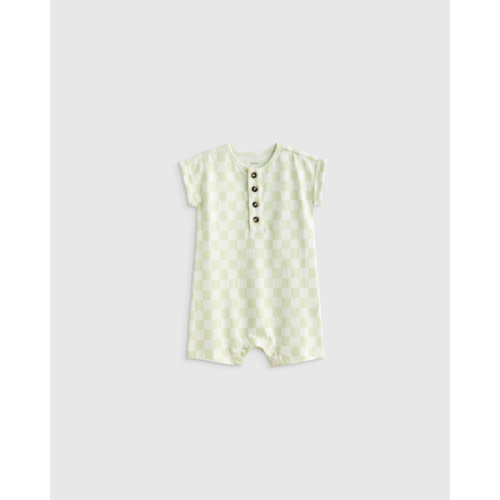 100% Organic Cotton Romper in Aqua Check