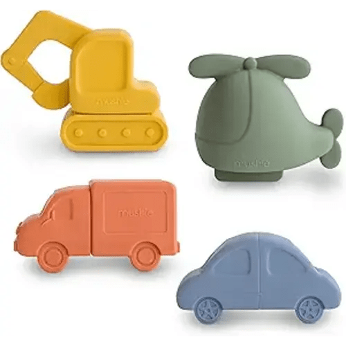 mushie Vehicles Bath Toys Play Set for Toddlers | 100% Food Grade Silicone | Mold Free, Pack of 4