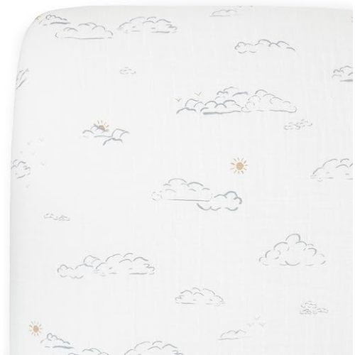 Little Unicorn Premium Crib Sheet | Breathable & Super-Soft Muslin Fabric (Partly Cloudy)