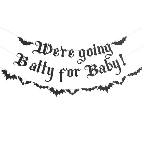We're going Batty for Baby Banner, Gothic Bat Baby Shower Decorations | Old English Font, Dark Bats Goth Garland, He/She Coming Soon, Emo Pregnancy Announcement Banner, Spooky Cute Newborn Welcome
